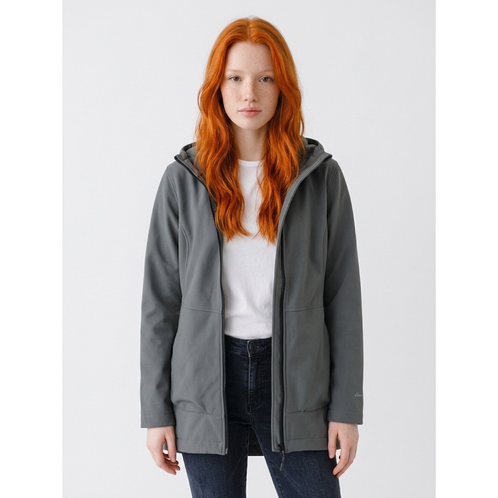 Eddie Bauer Womens Gray Hooded Softshell Parka Fleece Lined Jacket Large 389